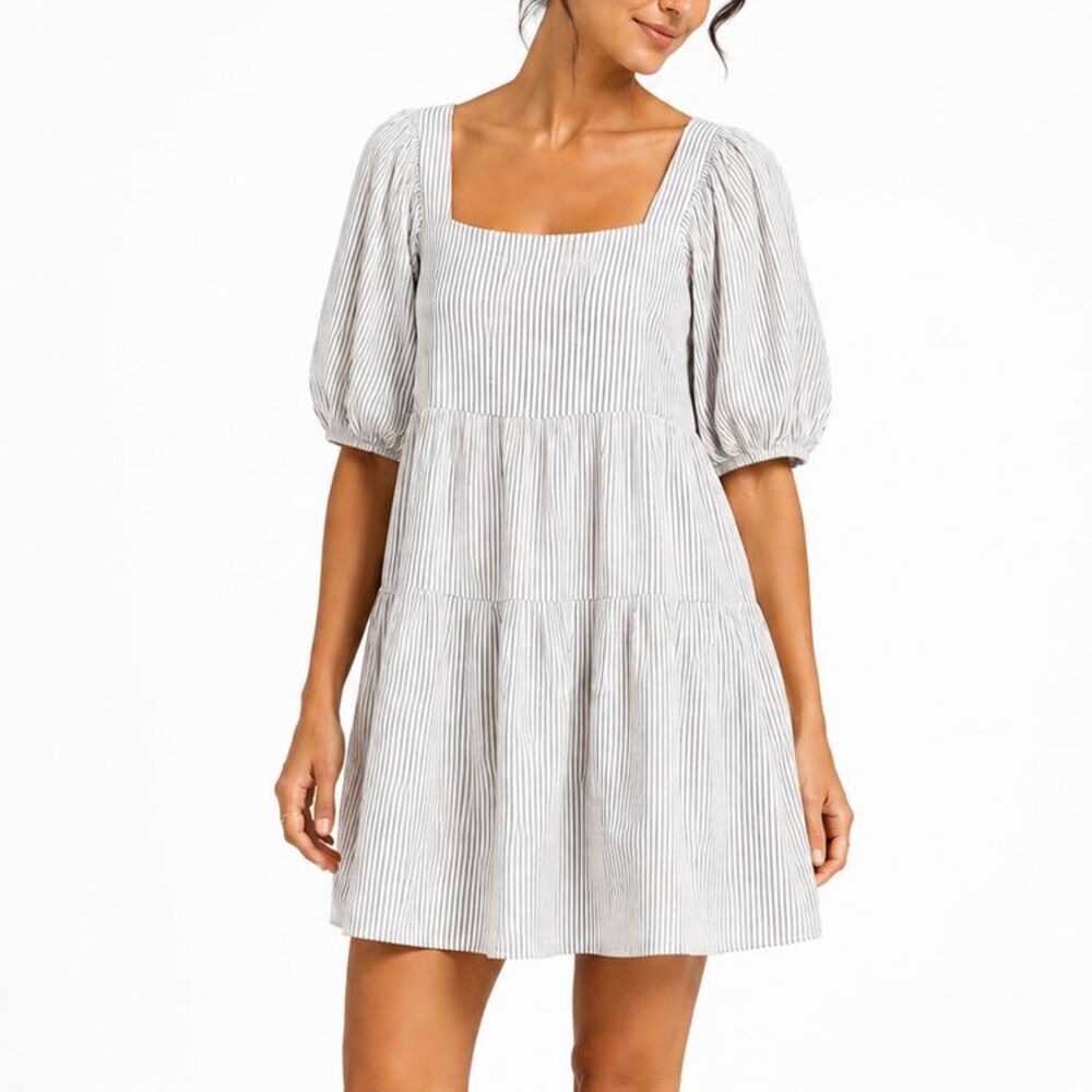 Andrée By Unit Striped Puff Sleeve Babydoll Mini Dress Size Small